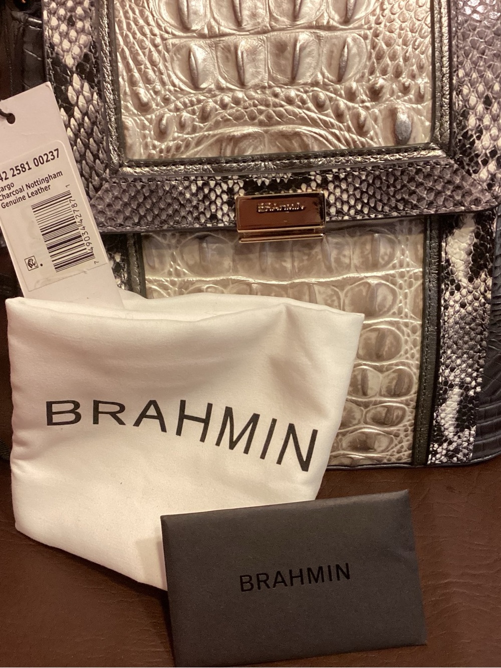 Brahmin Margo Charcoal Nottingham Leather Crossbody Handbag